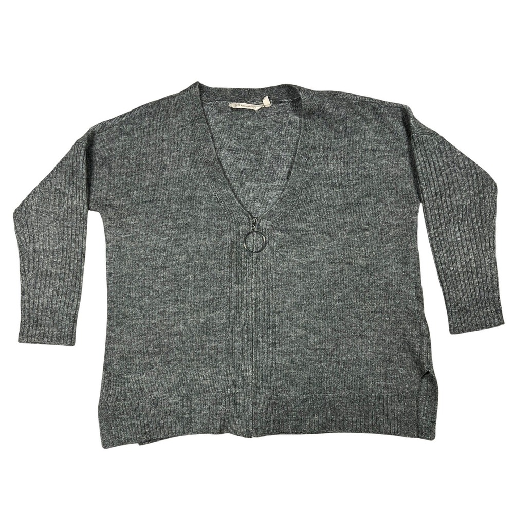 Soft Surroundings Gray Marled‎ Wool Blend Knit Mid Zip Front Cardigan Size S